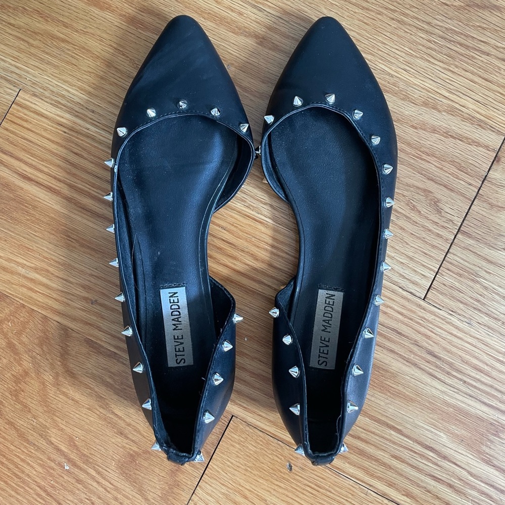 Steve Madden Black Studded Flats Size 8